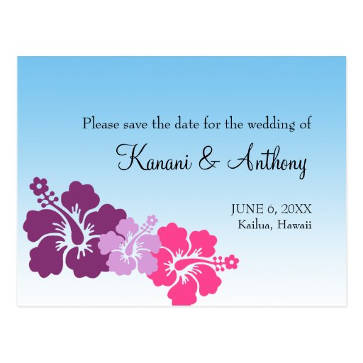 Hawaiian hibiscus flower purple save the date post cards