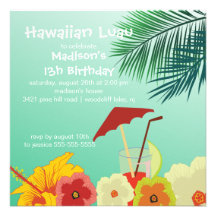Hawaiian Luau Birthday Party Invitation