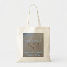 Hawaiian Wedding Heart in Sand Tote Bags