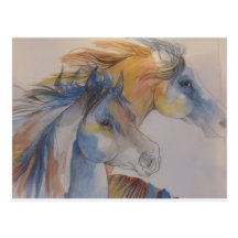 Head Portrait of Mustangs in Pastels Postcards