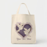 Heart and Doves - Purple Canvas Bag