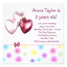 Heart Balloons Pink Girls 5th Birthday Party Custom Announcement