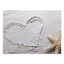 Heart Drawn in Sand at Beach w Starfish Template Photo
