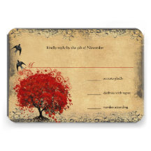 Heart Leaf Red Tree Vintage Birds Wedding RSVP Custom Invitations