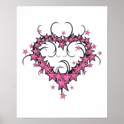 heart shape stars tattoo design print by doonidesigns