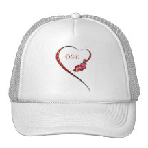 Hearts and flowers wedding initials trucker hat