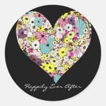 Hearts and Wild Flowers Wedding Happily Ever After Round Sticker