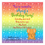 Hearts elephant on rainbow birthday invitation invitations