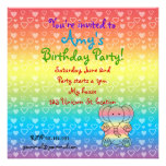 Hearts elephant on rainbow birthday invitation invitations