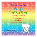 Hearts elephant on rainbow birthday invitation invitations