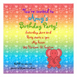 Hearts elephant on rainbow birthday invitation invitations