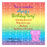 Hearts elephant on rainbow birthday invitation invitations