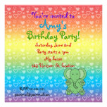 Hearts elephant on rainbow birthday invitation invitations