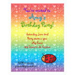 Hearts ladybug on rainbow birthday invitation invitations