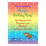 Hearts monkey on rainbow birthday invitation invitations