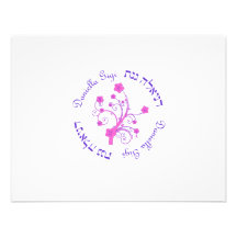 Hebrew Pink Flower Bat Mitzvah Thank You Daniella Invites