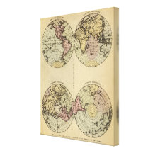 Hemispheres Hand Coloured Atlas Map Stretched Canvas Print