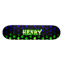 Henry green fire and flames skateboard design.