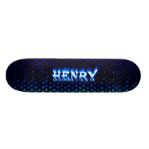 Henry skateboard blue fire and flames design.