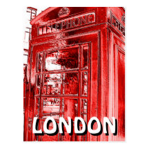 Her Majesty vintage red phone box London postcard