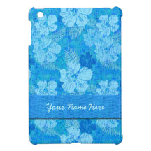 Hibiscus Flowers Blue Batik Fabric iPad Mini Cases