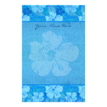 Hibiscus Flowers Blue Batik Fabric Customized Stationery