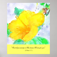 Hibiscus Watercolor & Bible Verse Poster