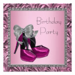 High Heel Shoes Hot Pink Black Birthday Party Custom Announcement