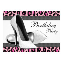 High Heels & Hot Pink Leopard Birthday Party Invitations