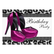 High Heels & Hot Pink Leopard Birthday Party Personalised Invitation