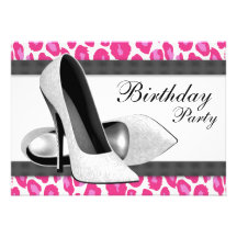 High Heels & Hot Pink Leopard Birthday Party Announcements