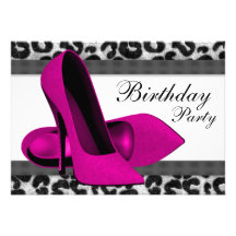 High Heels & Hot Pink Leopard Birthday Party Announcements