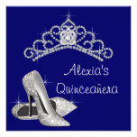 High Heels Tiara Royal Blue Quinceanera Custom Announcement