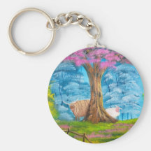 HIGHLAND COW SHEEP FOLK PAINTING KEY CHAIN