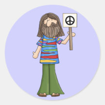 Hippie holding peace sign stickers