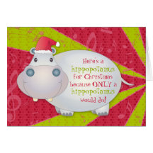 Hippopotamus Hippo Christmas Xmas Greeting Card