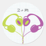 Hipster Headphones (Purple / Lime) Envelope Seal Sticker