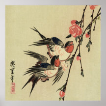 Hiroshige Swallows and Peach Blossoms Poster