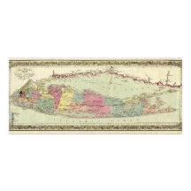 Historic 1855-1857 Travellers Map of Long Island Rack Card
