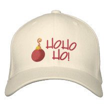 Ho Ho Ho! Red Ball Christmas Tree Ornament Embroidered Hats