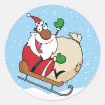 Holiday Fun Black Santa Claus Riding Sled Sticker
