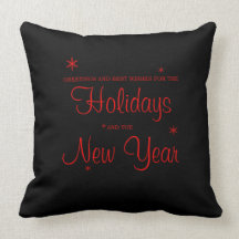 Holiday Greeting Black and Red Christmas Pillow