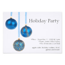Holiday Party Blue Ornaments Invitation