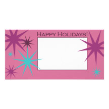 Holiday Star bursts on a Pink Background Photo Card