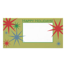 Holiday Star bursts on an Olive background Photo Card