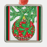 Holly Glass Ball Ornament on Christmas Tree