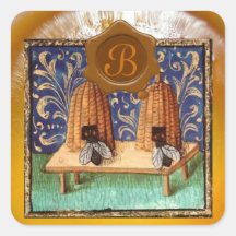 HONEY BEE, BROWN WAX SEAL MONOGRAM SQUARE STICKERS
