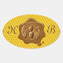 HONEY BEE, BROWN WAX SEAL MONOGRAM STICKER