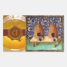 HONEY BEE, BROWN WAX SEAL MONOGRAM RECTANGULAR STICKER