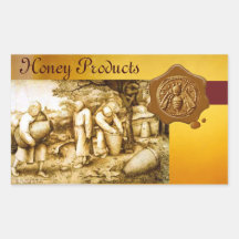 HONEY BEE, BROWN WAX SEAL RECTANGLE STICKERS